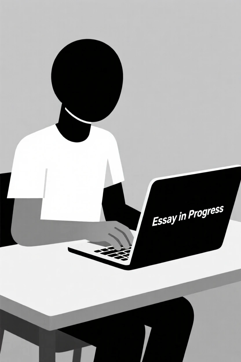 A student typing an essay on a laptop