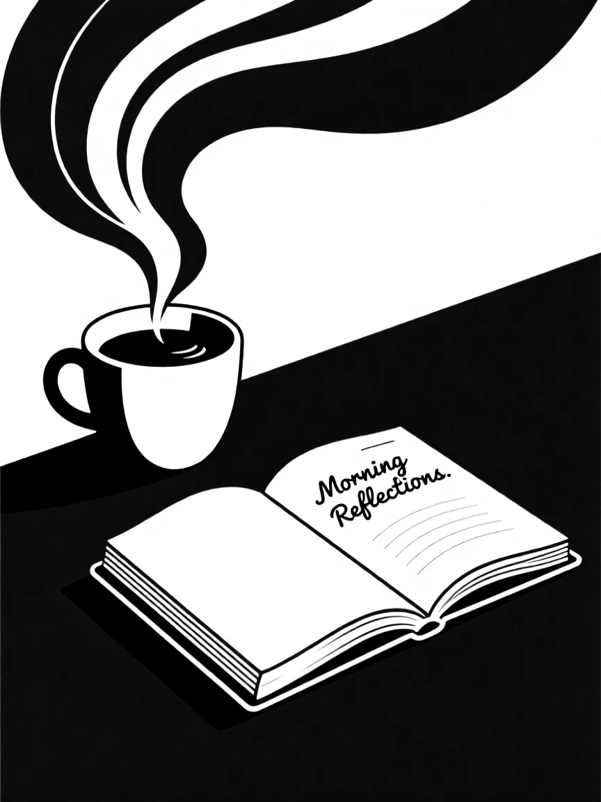 A quiet morning scene with coffee and an open journal.