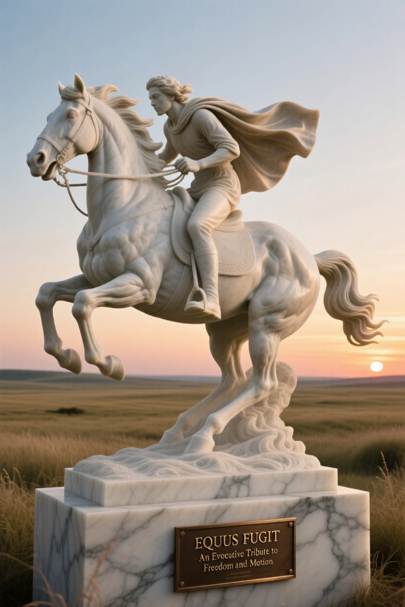 An evocative depiction of a rider galloping across an open plain at sunset, captured with cinematic depth and detail, balancing detail with emotional depth