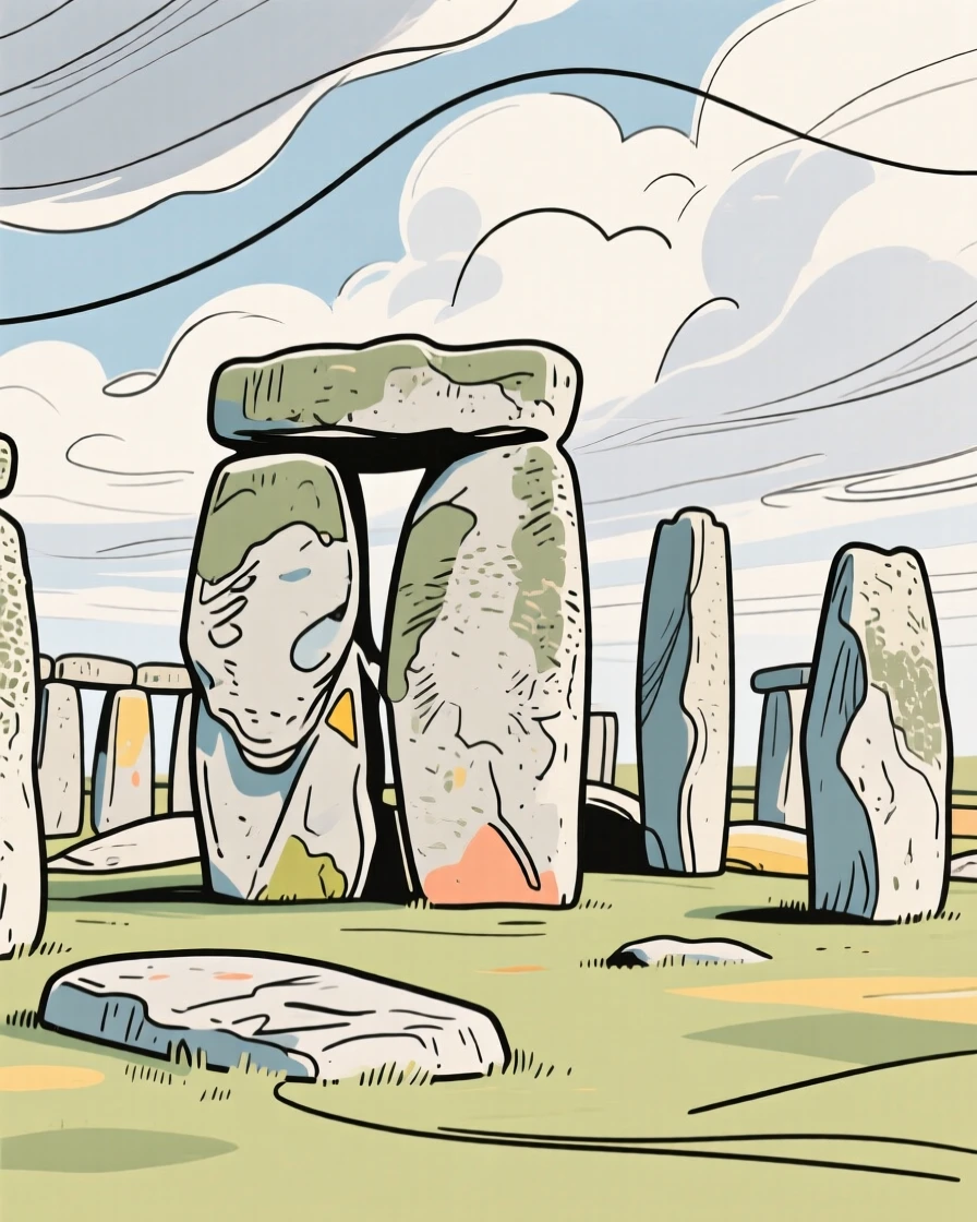 Stonehenge standing mysteriously beneath a dramatic cloudy sky.