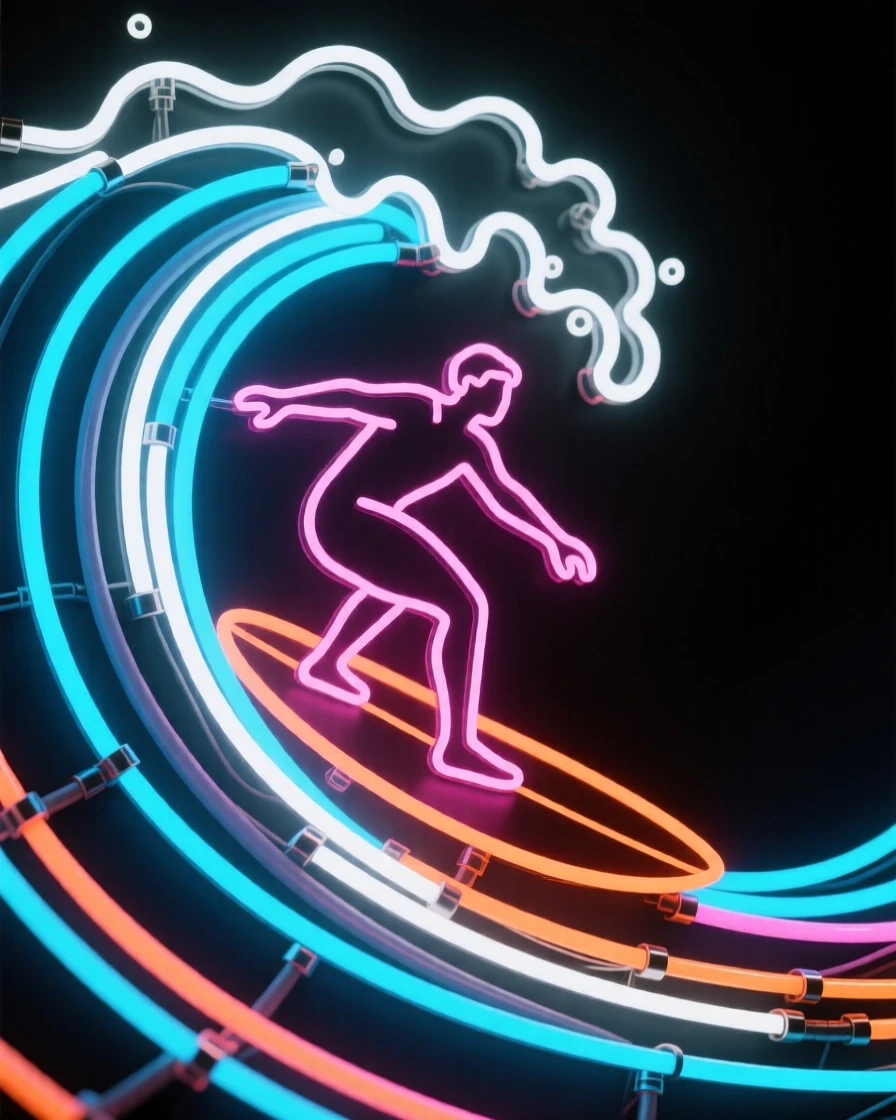 A surfer riding the barrel of a large ocean wave.