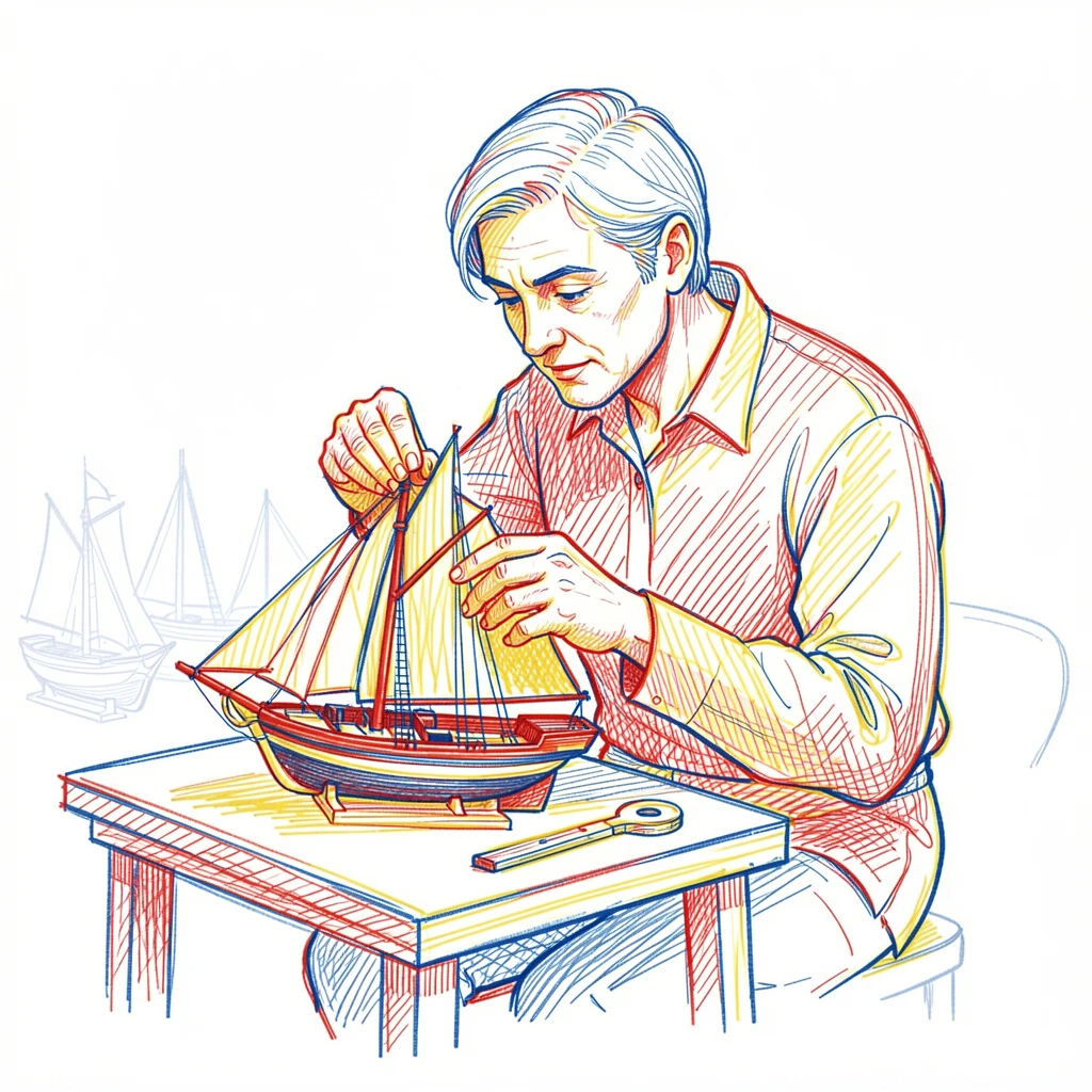 A model shipbuilder assembling tiny sails with careful precision