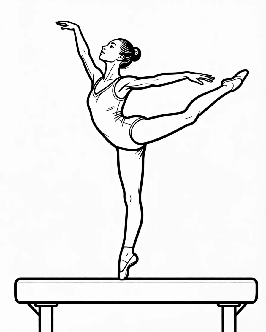 A gymnast performing a balance beam routine