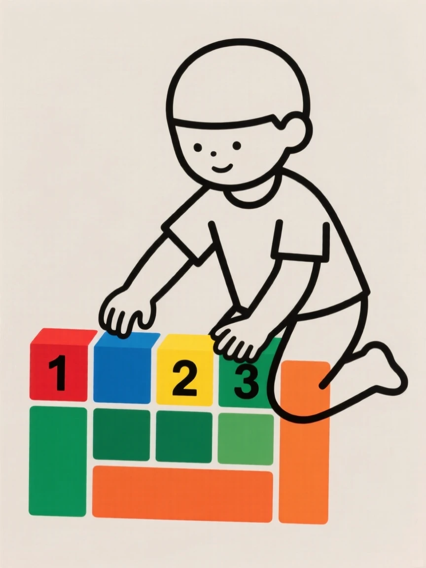 A child counting with colorful math blocks