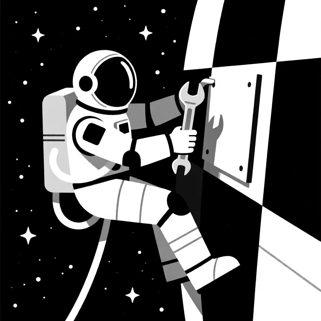 An astronaut conducting a daring spacewalk repair.