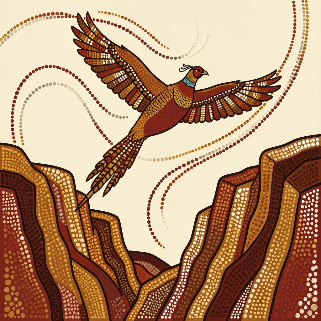 A pheasant soaring high above rugged cliffs