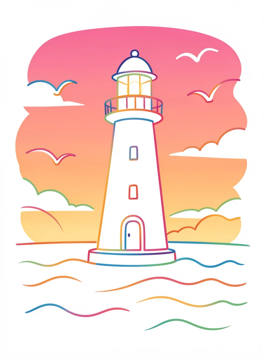 A single lighthouse standing against a dramatic pink and orange sunset sky.
