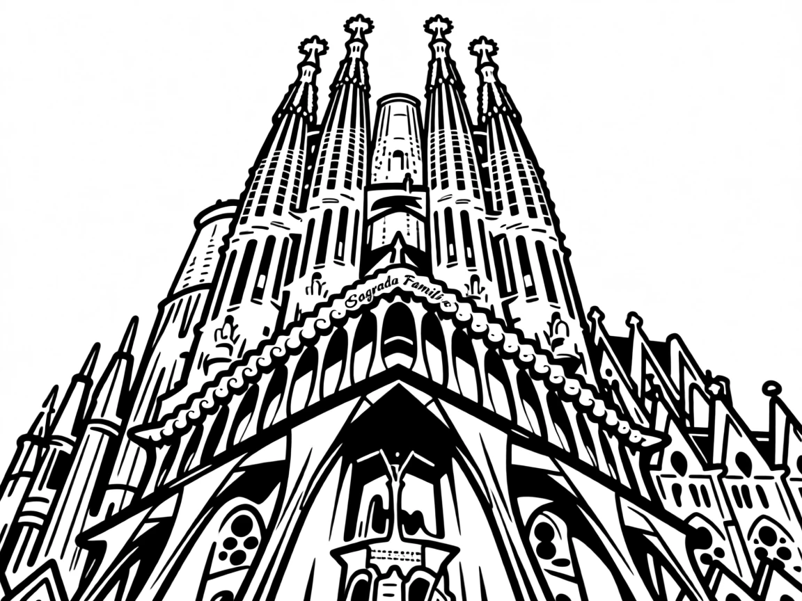The Sagrada Familia's intricate spires reaching into a Barcelona sky.