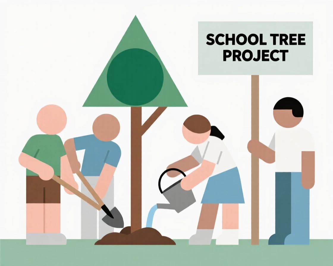 A group of students planting a tree for a school project
