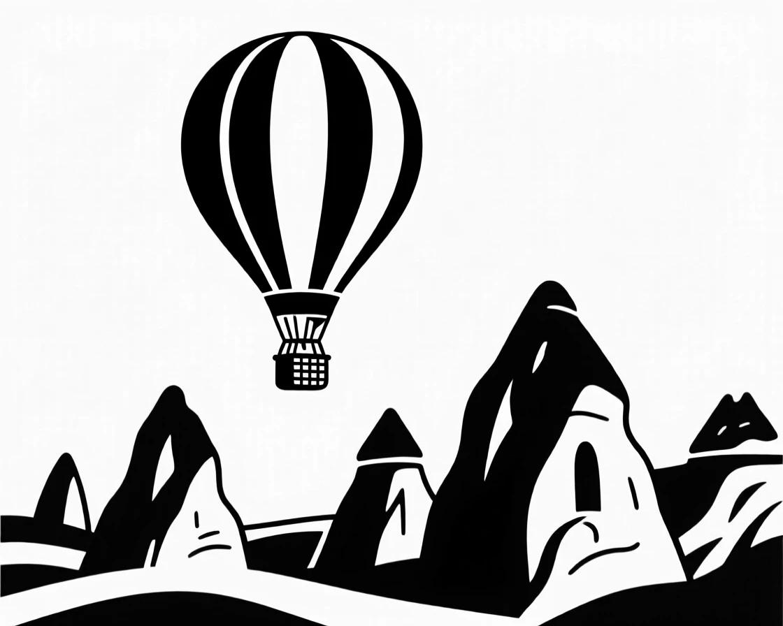 A hot air balloon rising over Cappadocia's fairy chimneys.