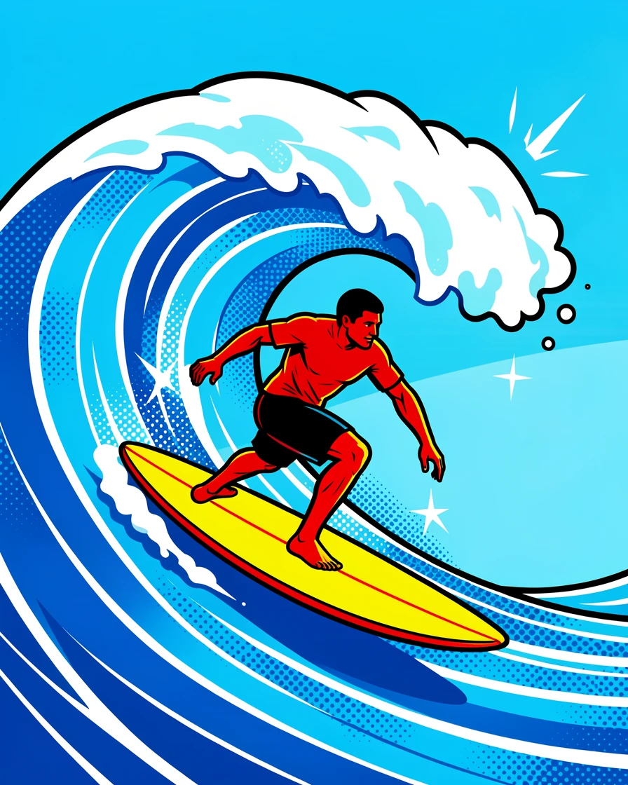 A surfer riding a massive clear wave