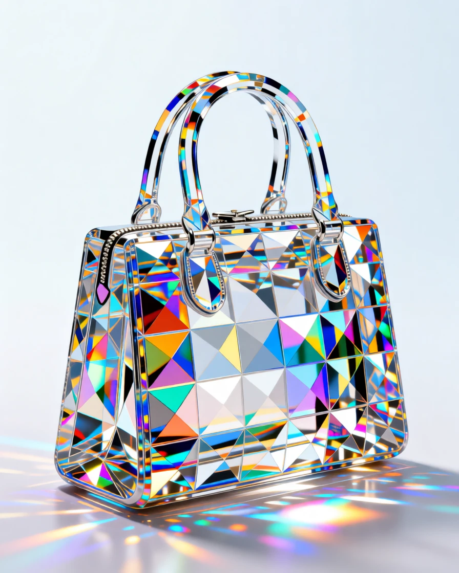 A designer handbag displayed elegantly with soft studio lighting highlighting its texture.