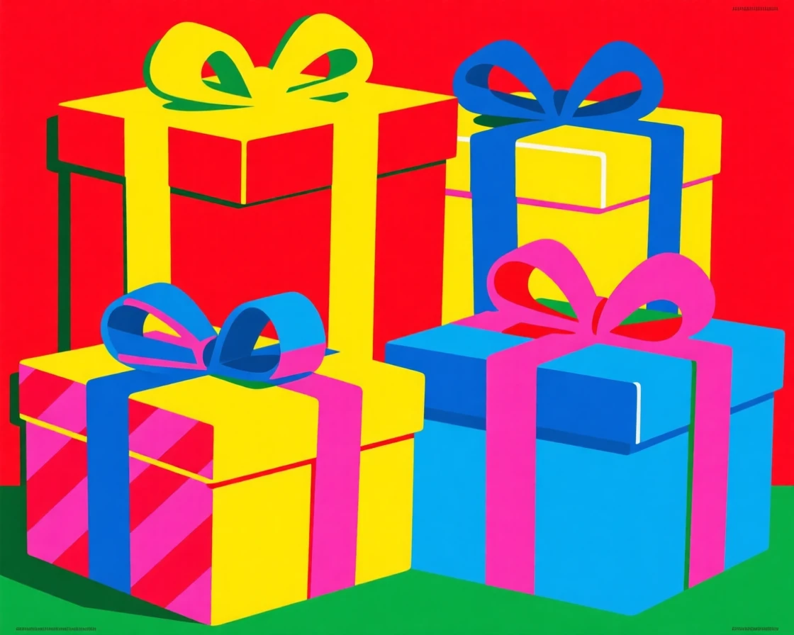 Christmas gift boxes wrapped in festive paper