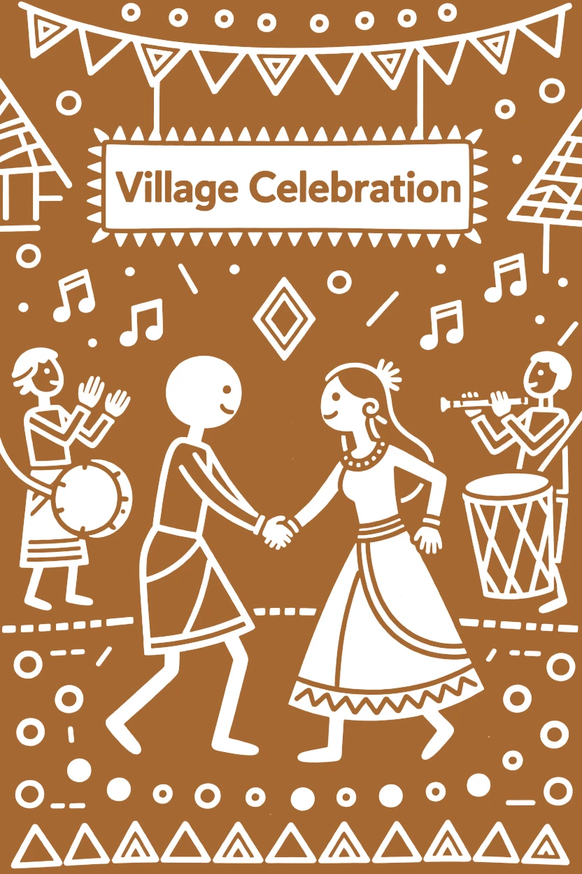 Two newlyweds dancing together at a village celebration.