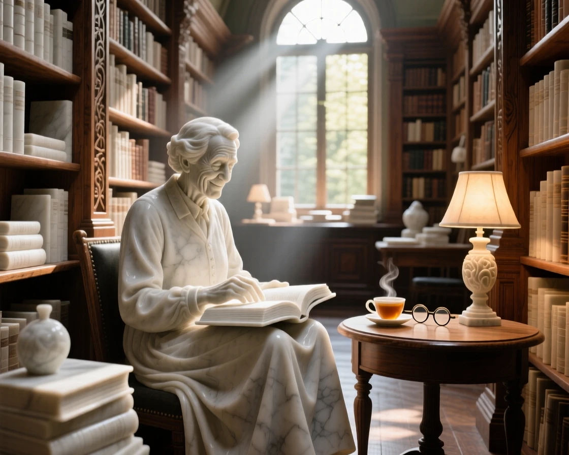 A vivid, emotionally rich scene of an old bookstore filled with warm afternoon light, in a moment of quiet stillness, designed to captivate and inspire