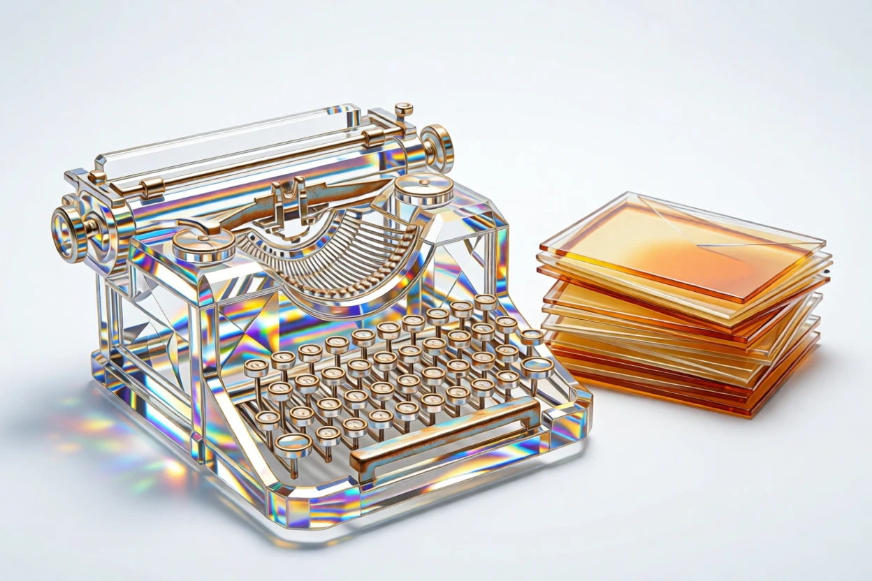 A vintage typewriter with ornate keys resting beside a stack of aged letters.