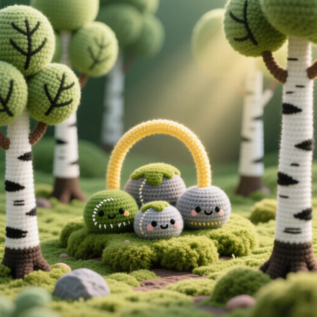 A tranquil view of a quiet forest clearing ringed by tall birches, carpeted in soft green moss, lit by a single warm sunbeam, nestled within a quiet, secluded valley, with a cluster of soft mossy rocks, evoking calm, restorative stillness.