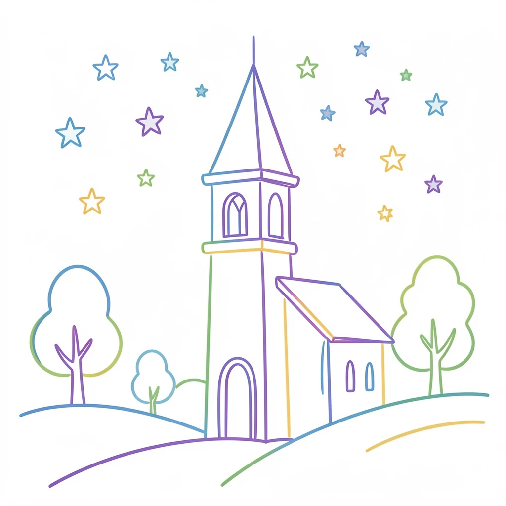 A quiet countryside chapel bell tower silhouetted against a starry sky.