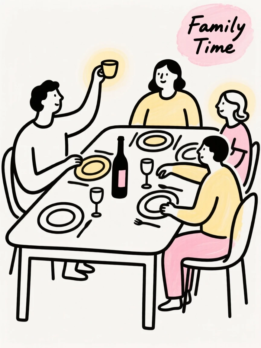 A family gathered around a dinner table