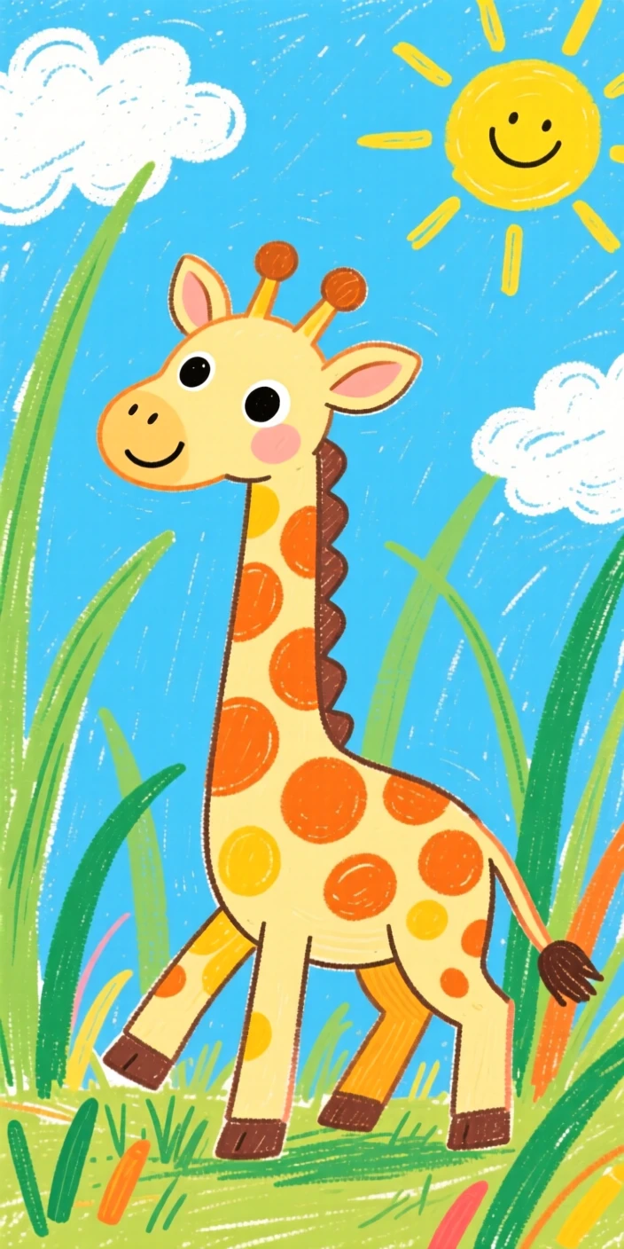 A wobbly baby giraffe exploring tall grass for the first time.