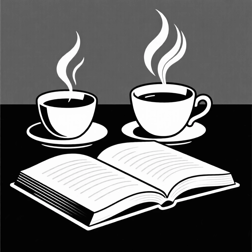 A cup of tea beside an open book.