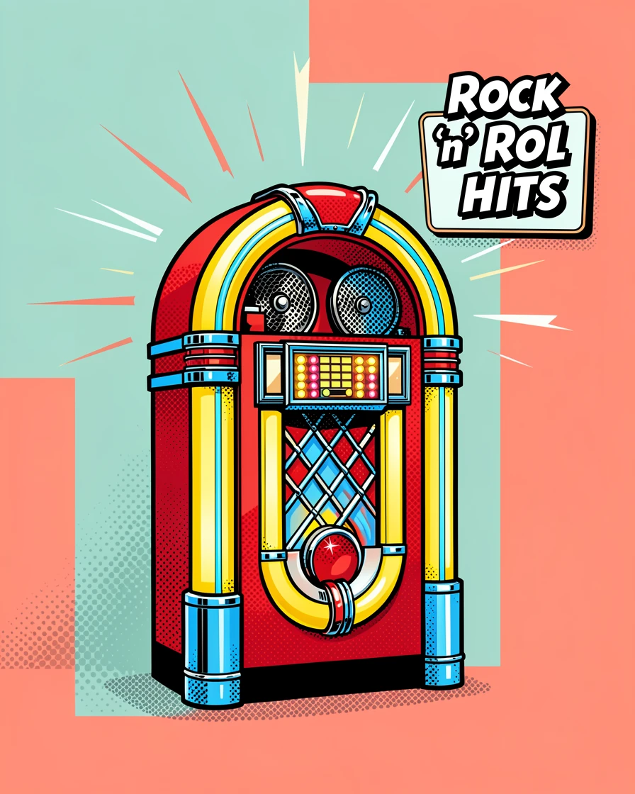 A retro jukebox lit with illuminated lights in a diner