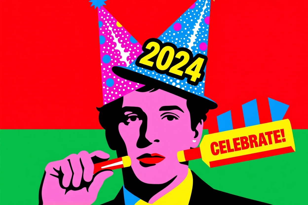 New Year's glittering party hats and noisemakers