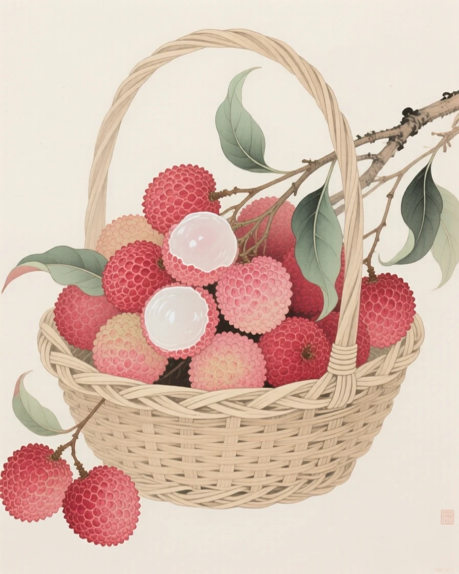 A basket of freshly picked lychees