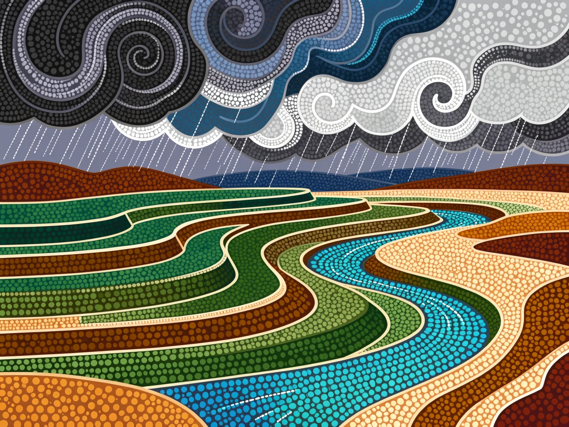 An emerald rice terrace during a dramatic storm