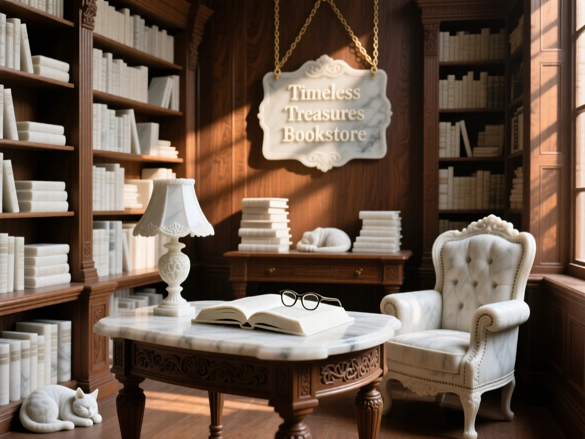 A beautifully composed image of an old bookstore filled with warm afternoon light, in a moment of quiet stillness, full of atmosphere and visual storytelling