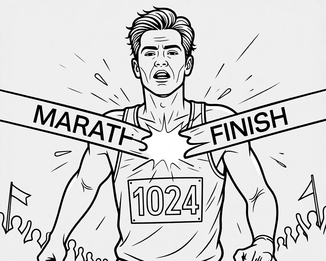 A runner crossing the finish line of a marathon