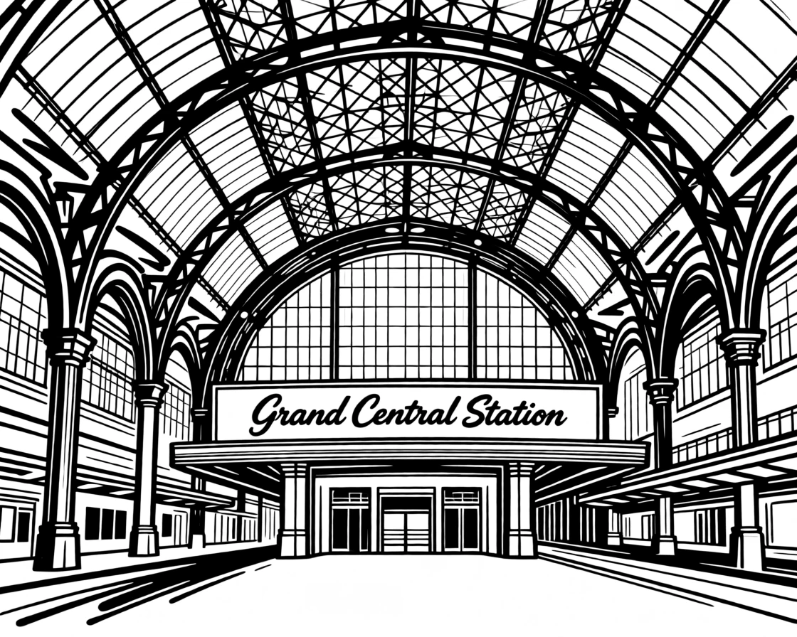 A grand old train station with an ornate glass and iron ceiling.
