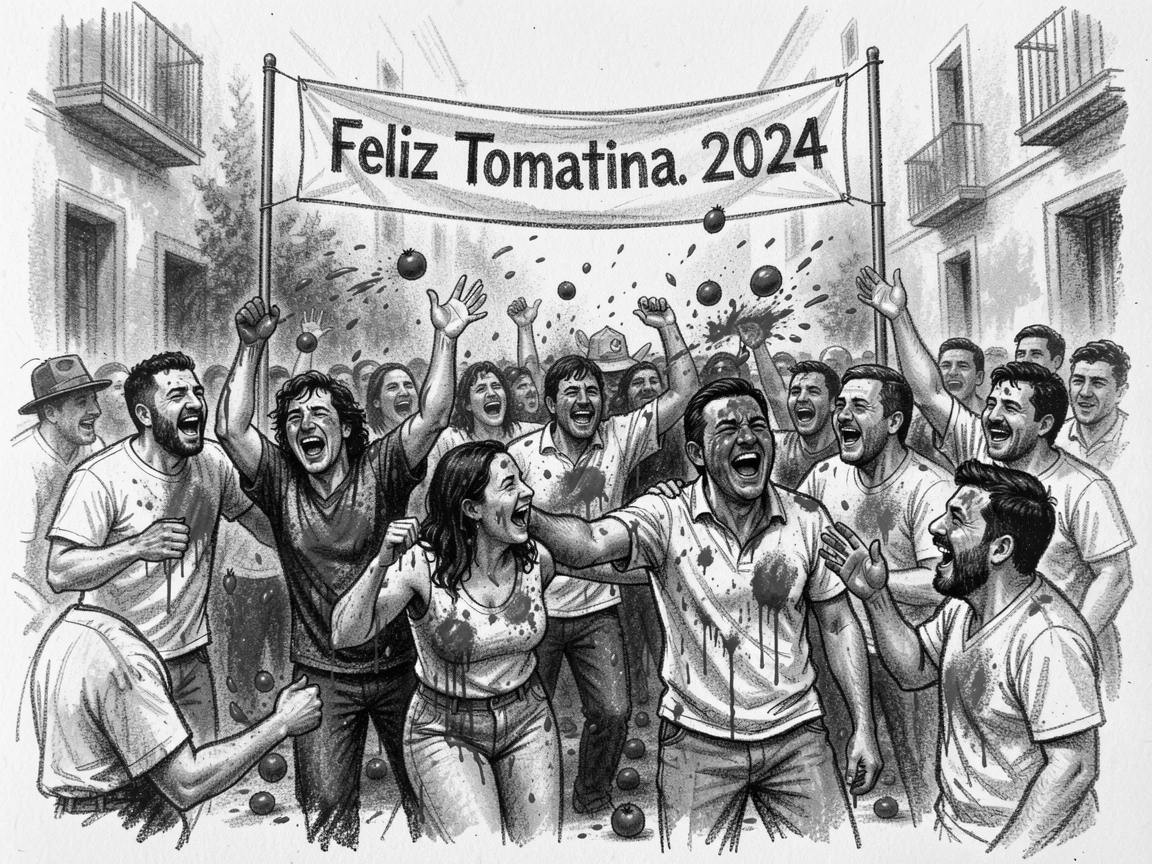 A traditional Spanish tomatina festival, as laughter fills the air around them.