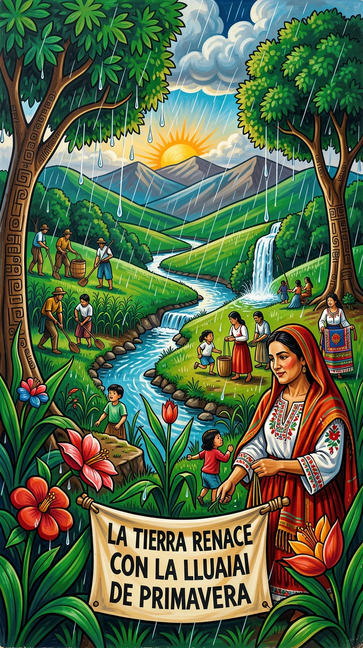 Fresh spring rain nourishing a vibrant green valley
