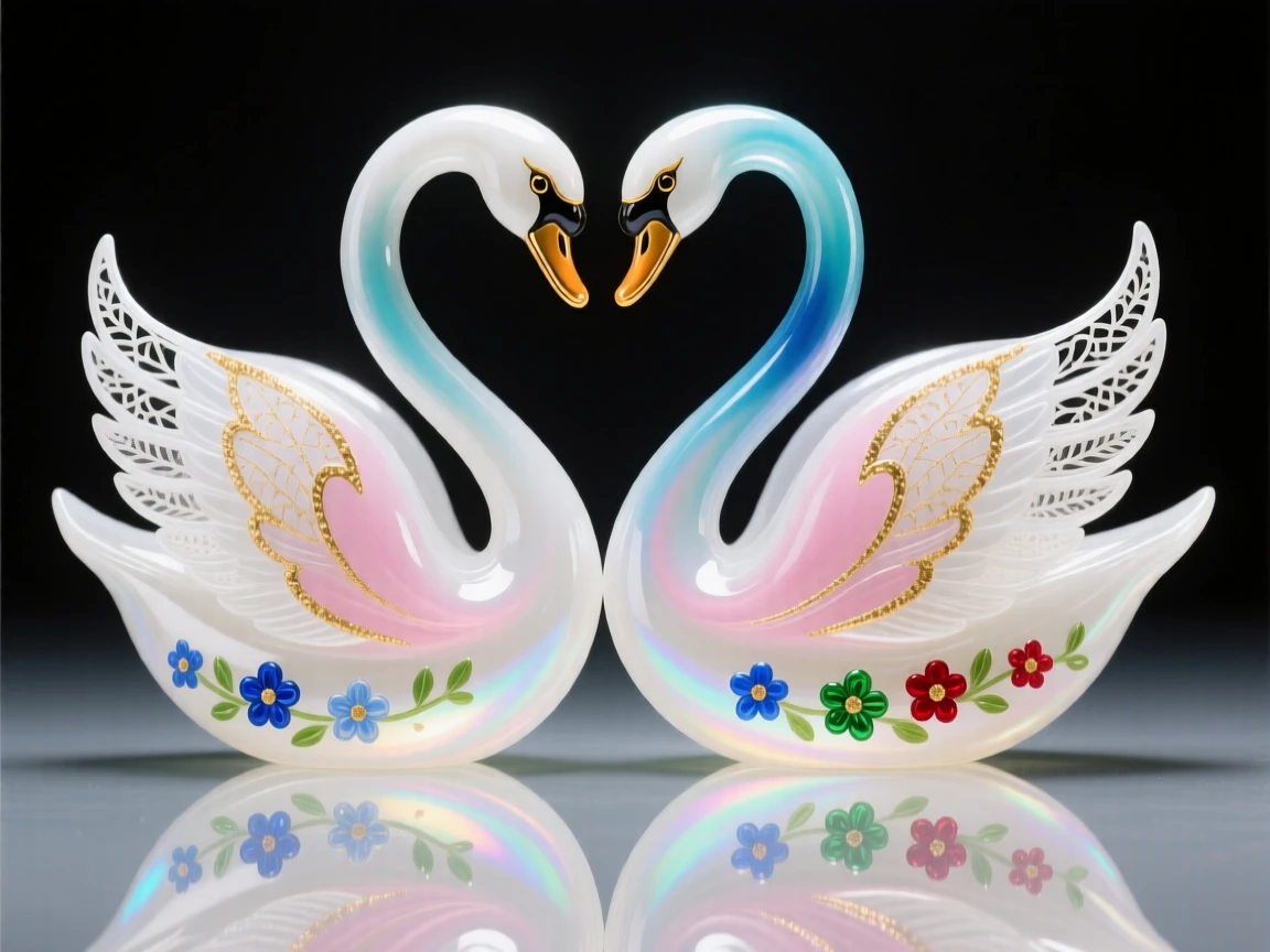A pair of swans forming a perfect circle with their necks and reflections, elegant and symbolic.