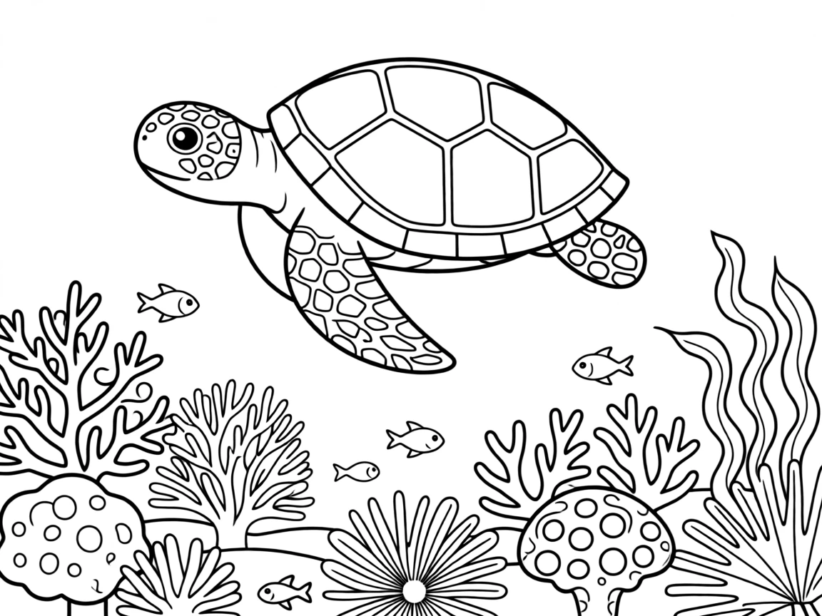 A sea turtle gliding gracefully over a colorful coral reef