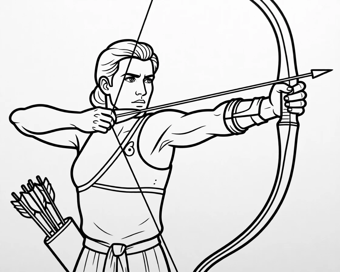 An archer drawing back a bow with focused aim