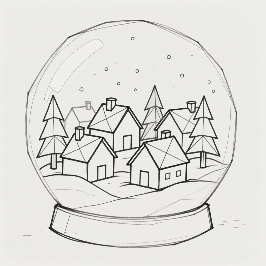 A snow globe scene with a tiny winter village inside