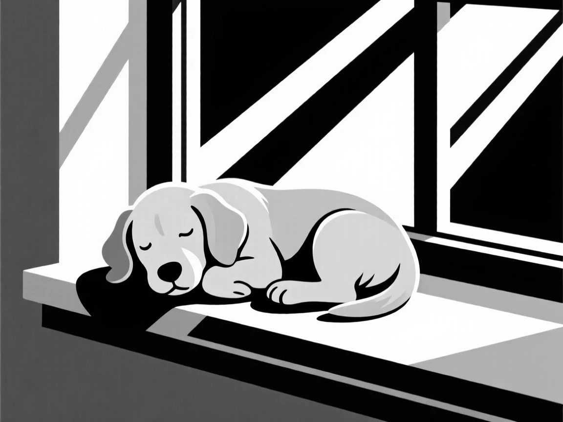 A golden retriever puppy napping on a sunny windowsill.