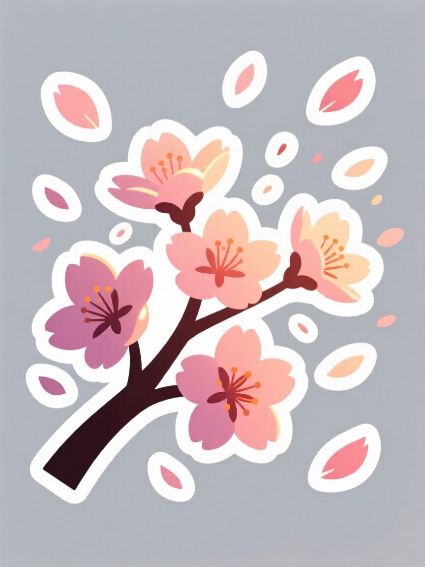 A spirited and joyful spring cherry blossoms falling like confetti, glowing softly in the evening light, during the most magical time of year.