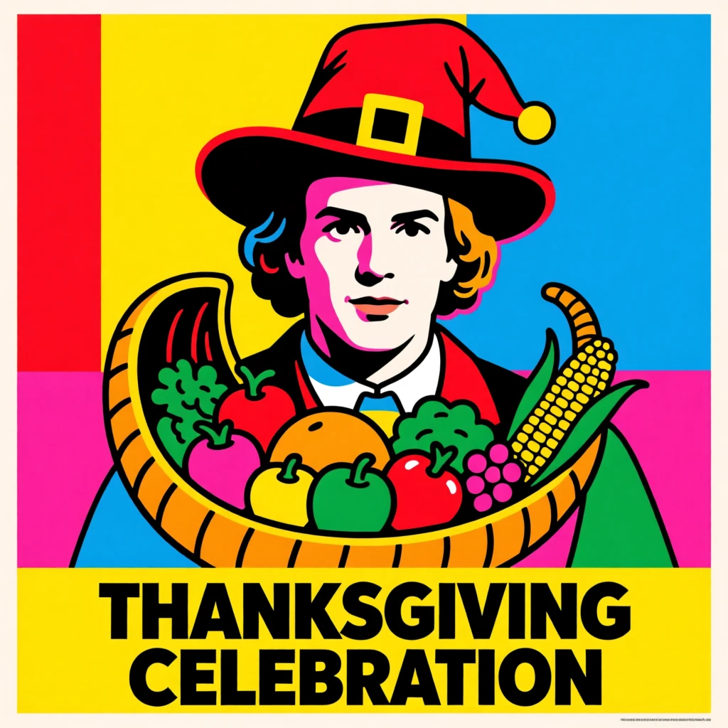 Thanksgiving pilgrim hat and harvest cornucopia