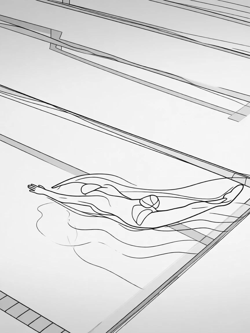 A swimmer mid-stroke in an Olympic-sized pool