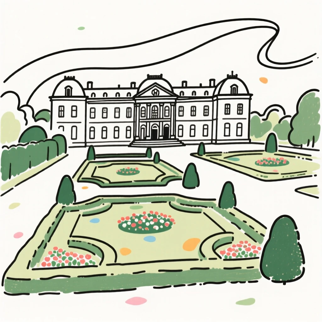 A grand palace with manicured gardens stretching before it.