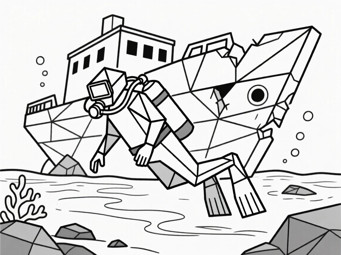 A scuba diver exploring a shipwreck underwater