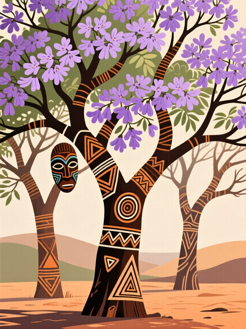 A canopy of flowering jacaranda trees in full bloom.
