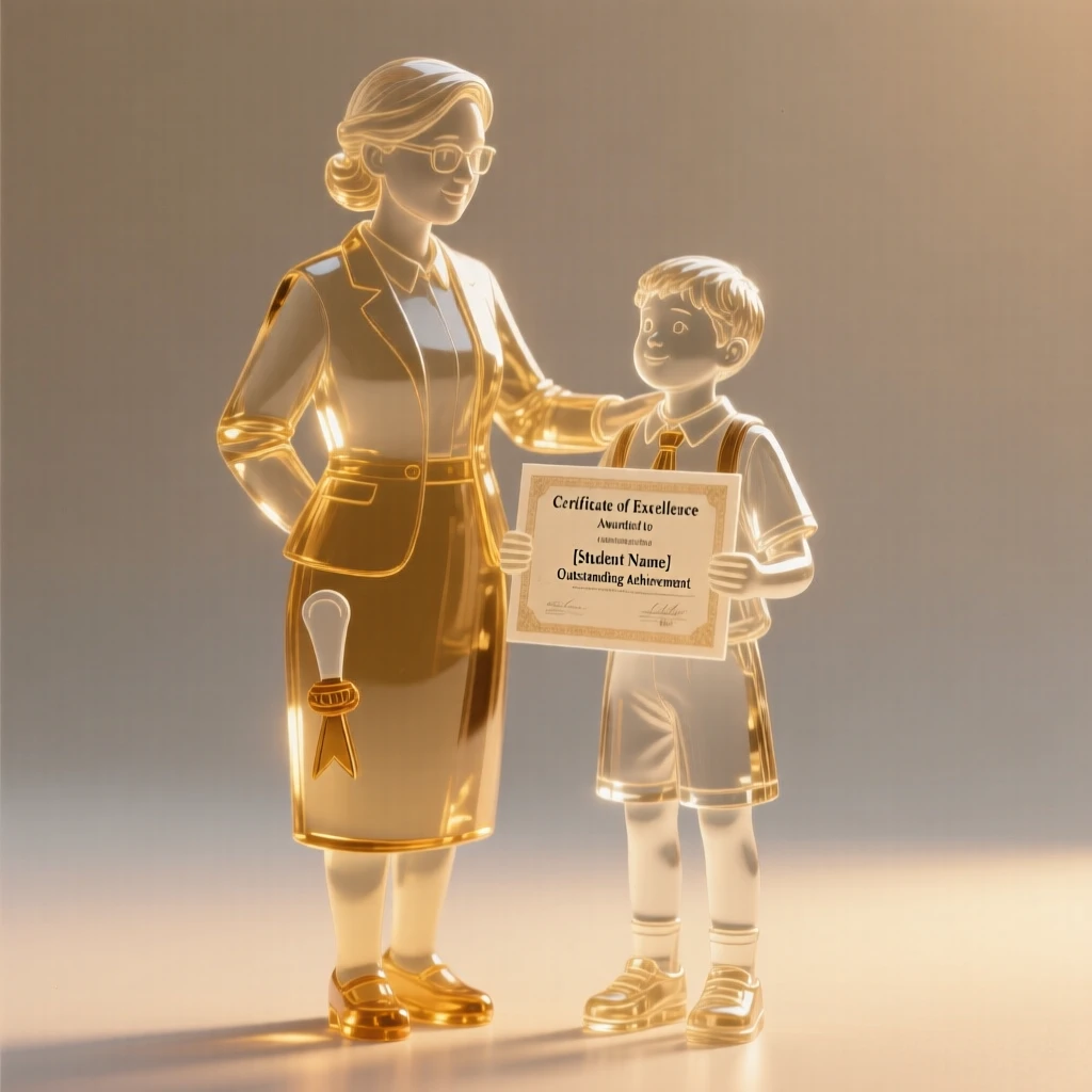 A teacher watching proudly as a student succeeds, as golden light spills across the room