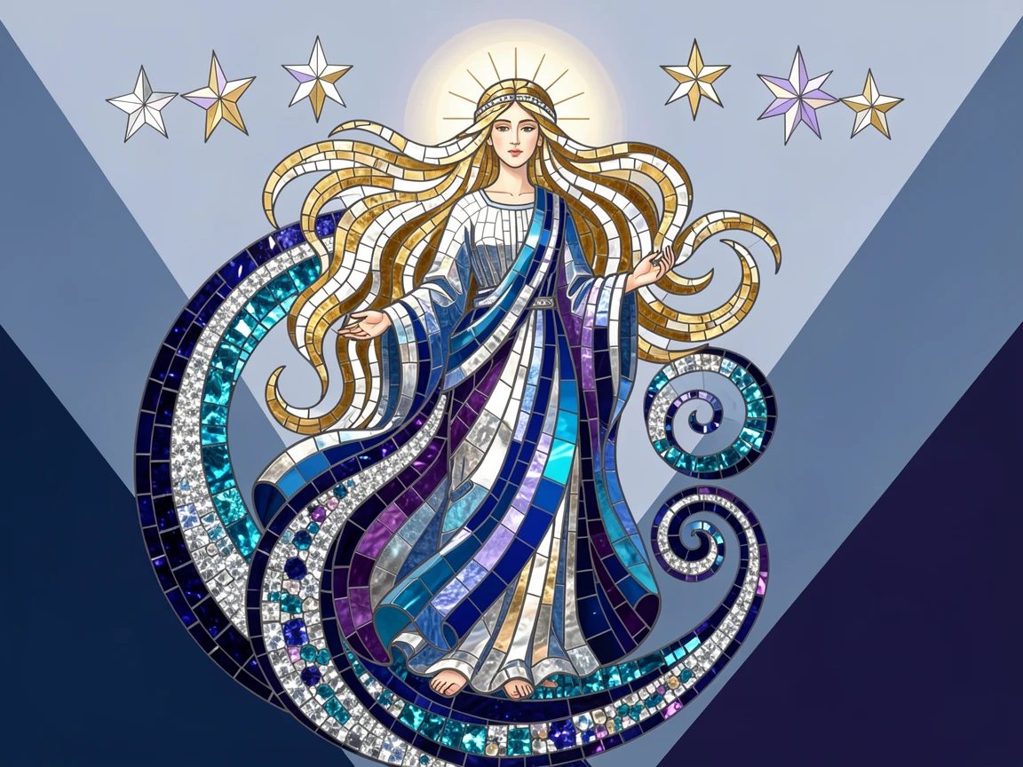 A celestial goddess figure surrounded by swirling stardust.