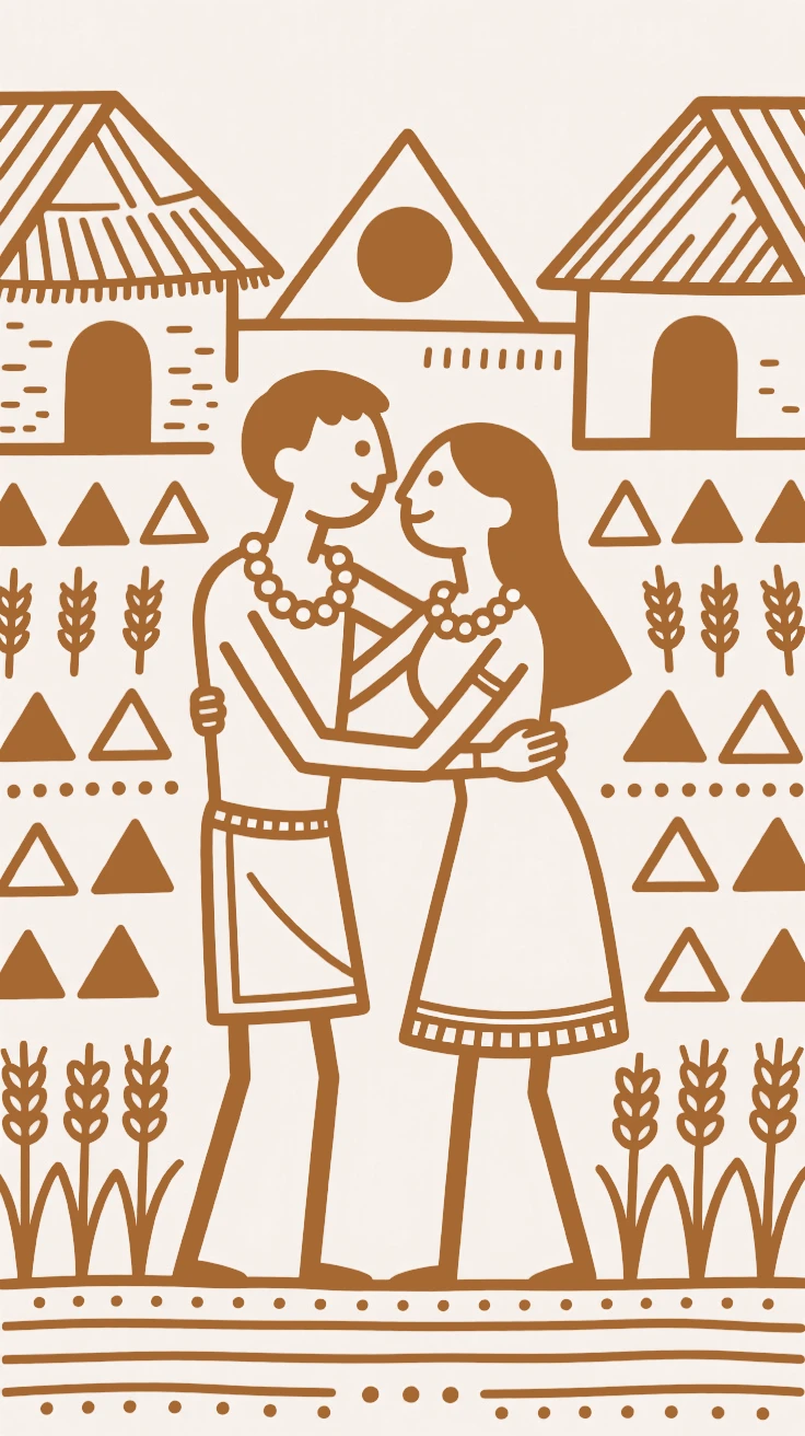 A couple exchanging garlands embracing warmly after years of separation.