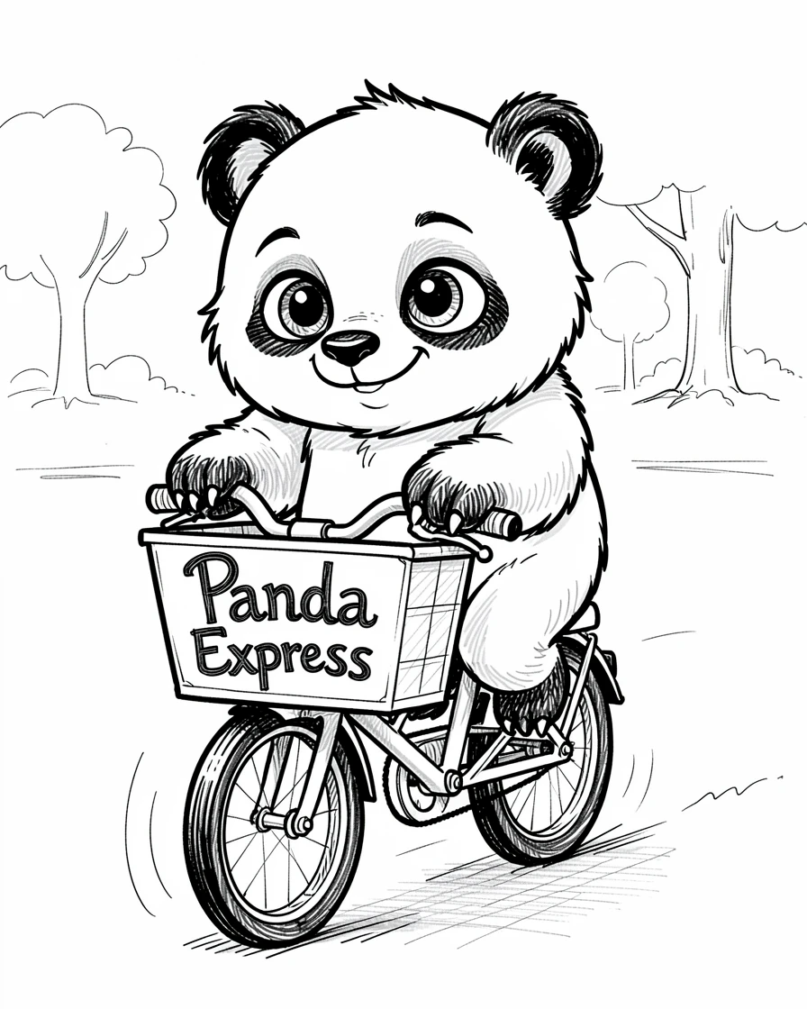 [Cute Animals & Pets] Adorable scene of a curious baby panda riding along in a bicycle basket, bursting with charm and playful energy