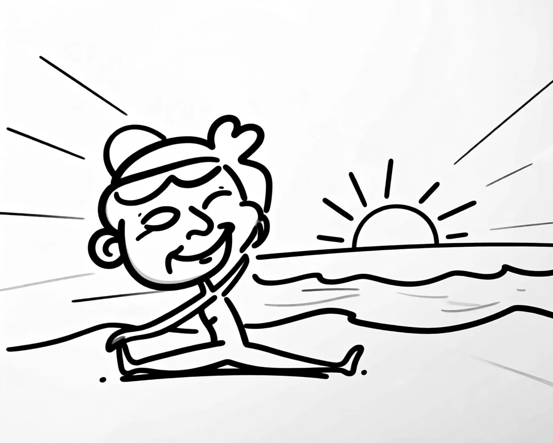 A person practicing sunrise yoga on a quiet beach, silhouette against the glowing horizon.